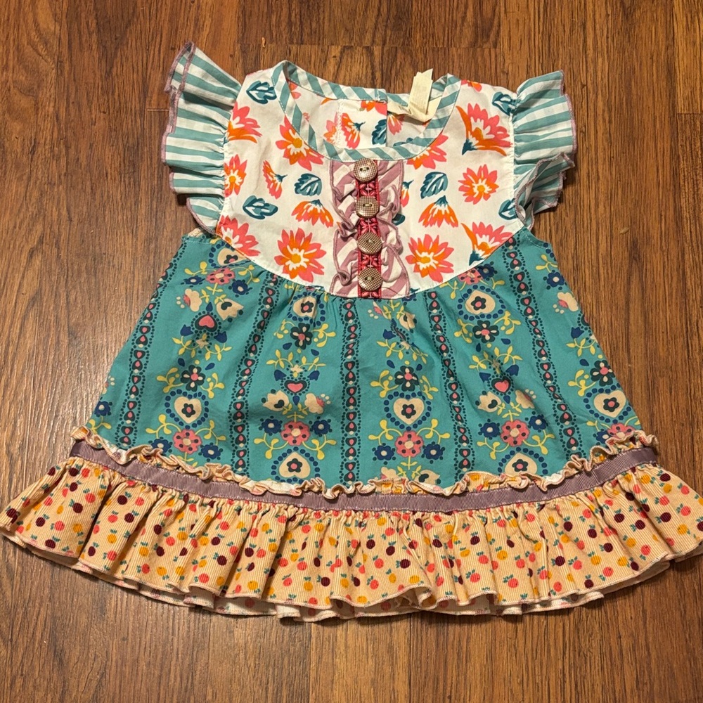 Matilda Jane MAGICAL MOMENT Tunic Dress Girls Teal Floral Ruffle Boho Flutter